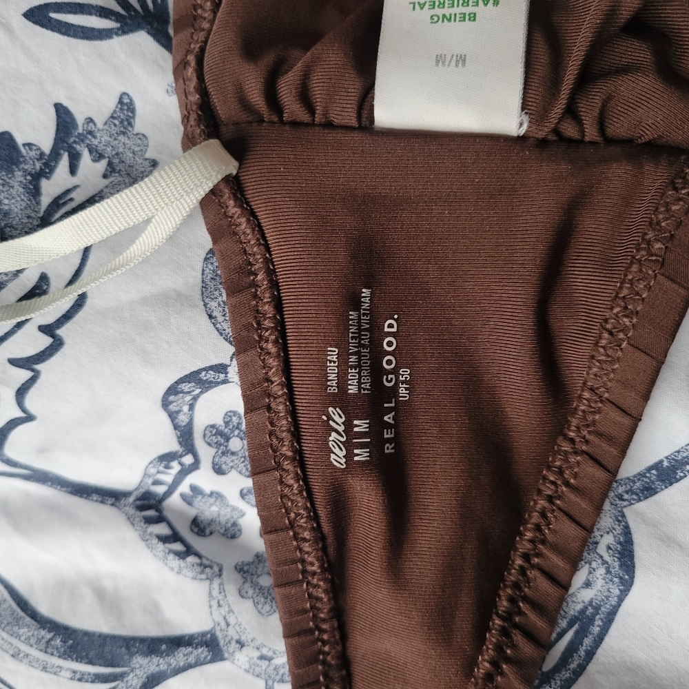 Aerie Wide Brown Rib Halter Bandeau Ring Sexy Party Festival Bikini Top Medium - Picture 10 of 11